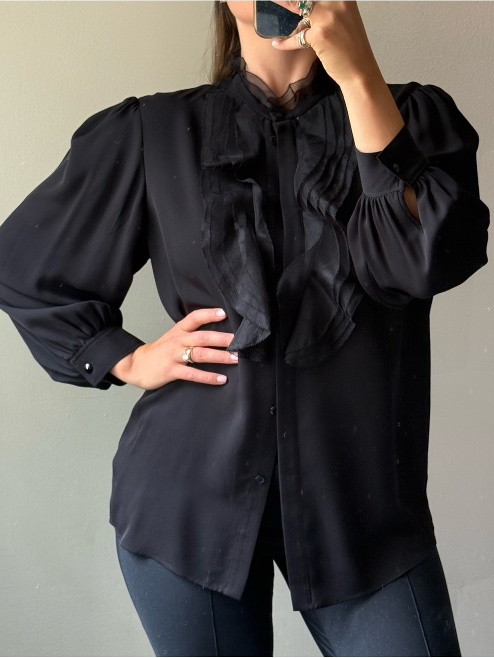Escada Black Ruffle Neck Women's Blouse